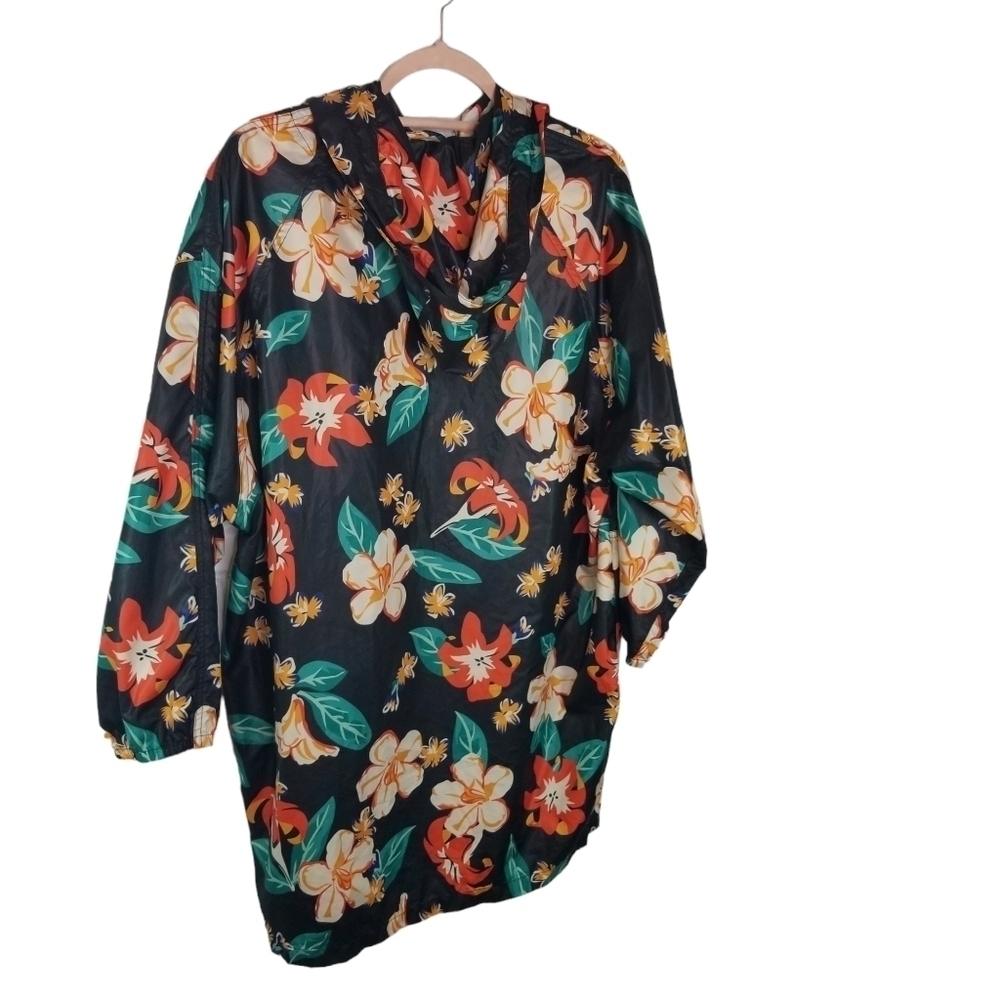 Zara black floral tropical plants rain jacket cottagecore